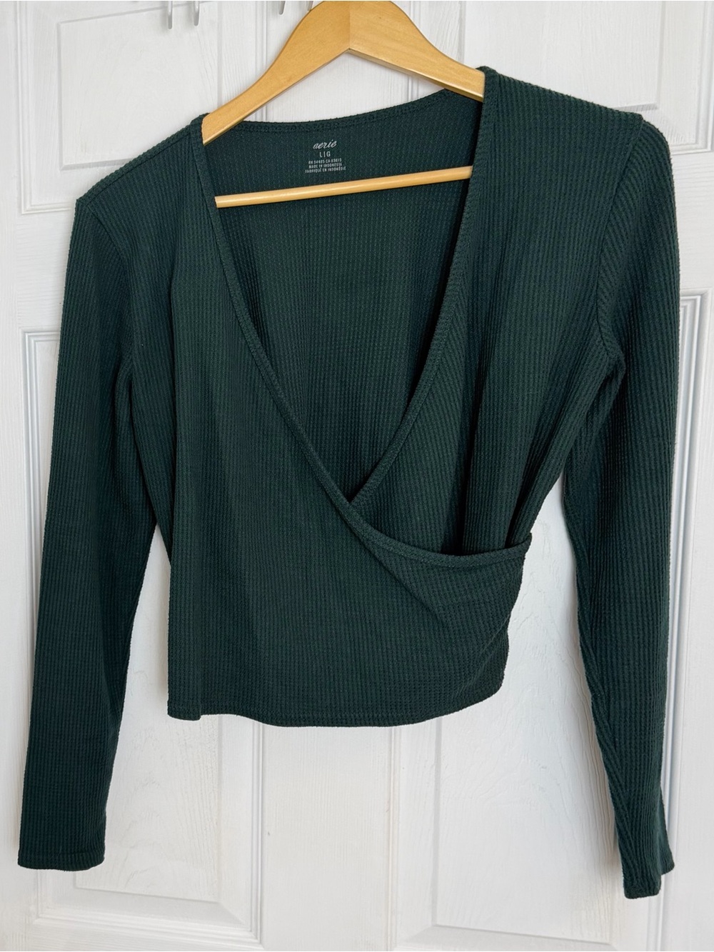 Aerie Forest Green Waffle Long Sleeve Crop Top